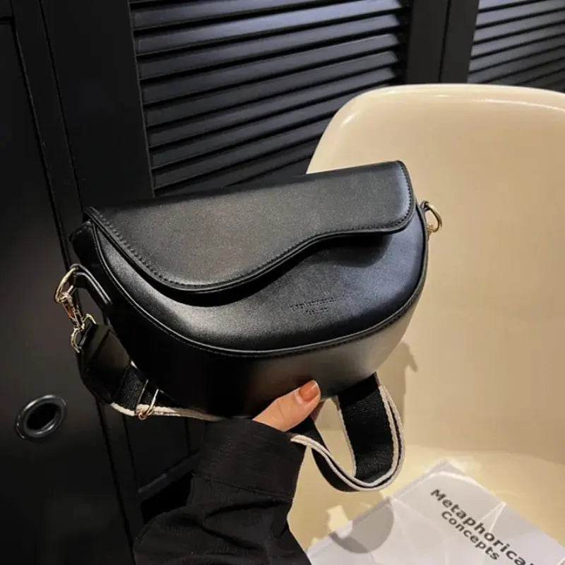 Women Vintage Solid Color Flap Small Saddle Shoulder Underarm Bag