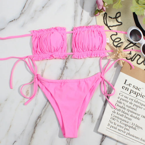 2024 Hot Lace Up Thong Brazilian Beachwear Swimwear Summer Women