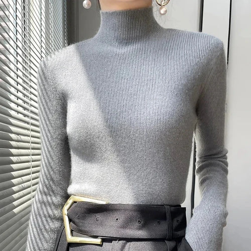 MEXZT Solid Sweater Women Half Turtleneck Knitted Pullovers Harajuku