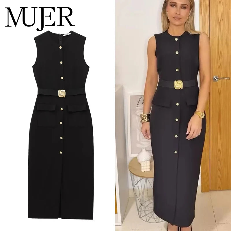 MUJER 2025 Womens Dresses Black Office Long Dresses for Women Spring