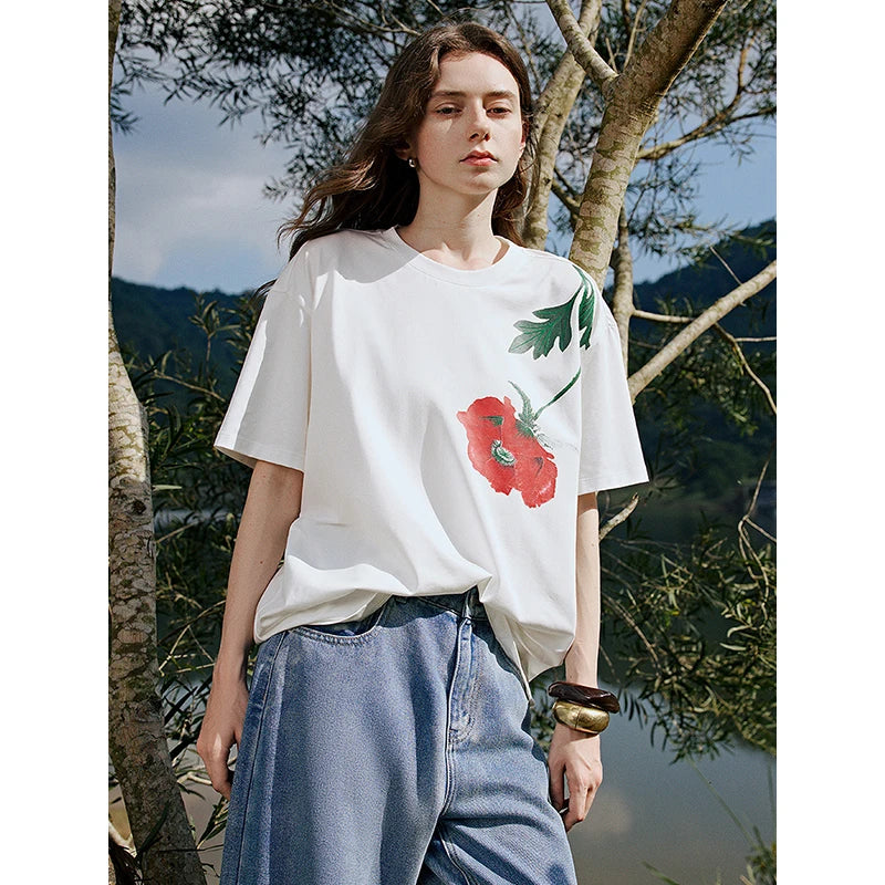 TOYOUTH Women Short Sleeve T-shirt 2025 Spring New Lyocell Velvet