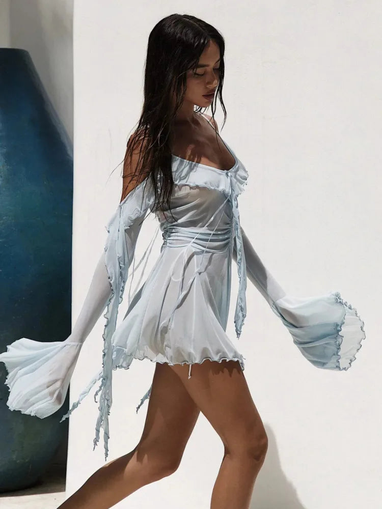 JULISSA MO Sexy See Through Mesh Women Dress Black Long Sleeve