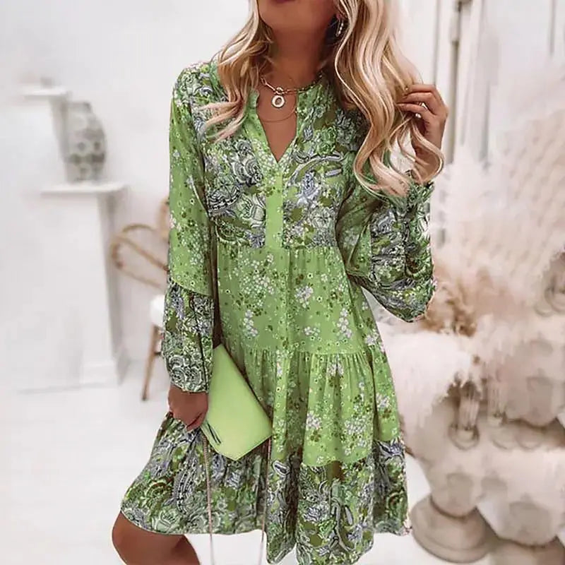 Casual Floral Print Dresses For Women 2024 Sping Summer Boho V Neck