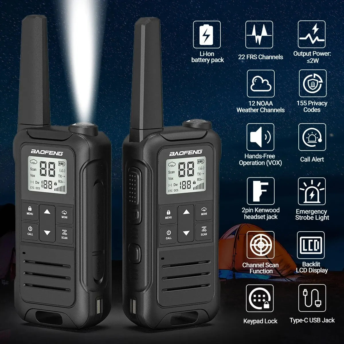 2pcs Baofeng F22 Mini Walkie Talkie PMR FRS Long Range Rechargable