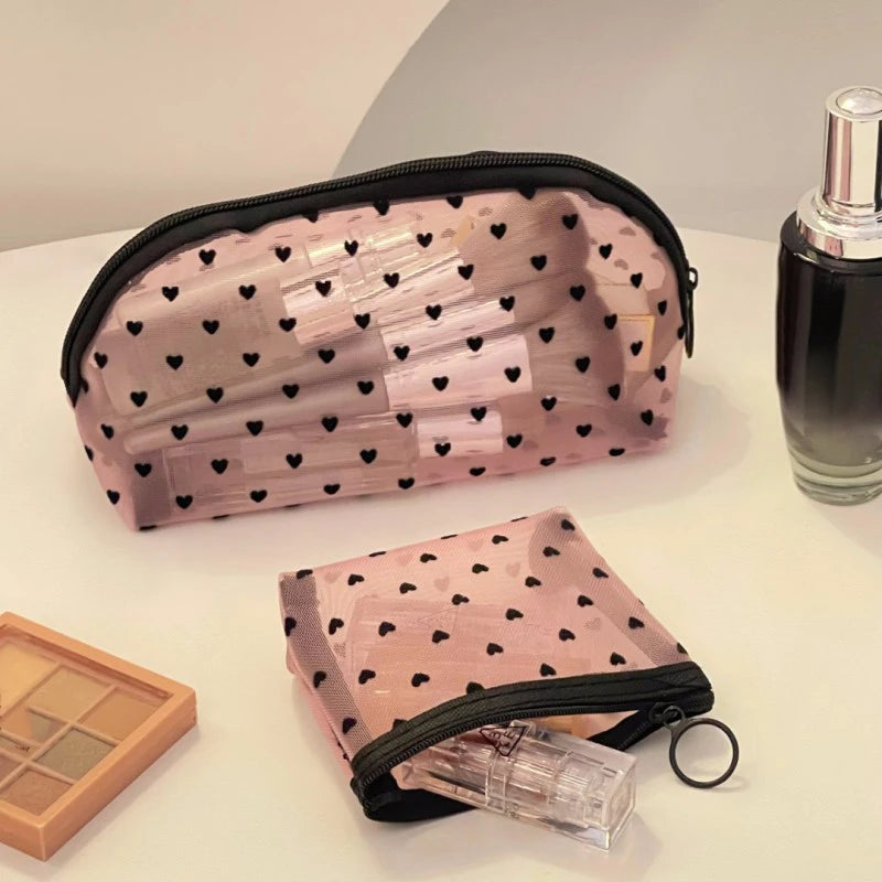 Heart Transparent Mesh Makeup Bag Multifunction Portable Women