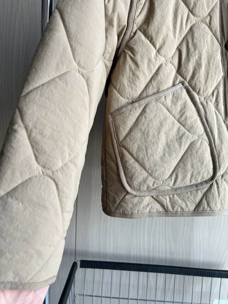 ETJ 2025 TRAF Spring new women's vintage crewneck quilted