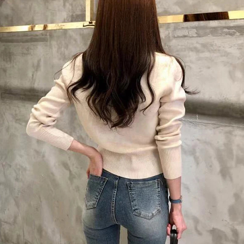 Autumn Long Sleeve Fashion Women Cardigans Sweater Knitted Coat Short