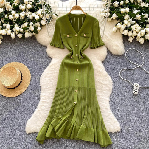 YuooMuoo Brand Fashion Vintage Knitted Long Dress Spring Summer Women
