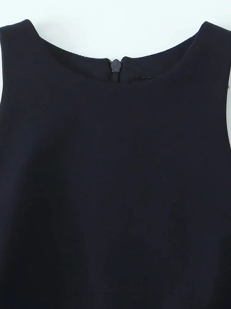 TRZA-Pleated Mini Dress with Side Loops for Women, Halter Neck, Back