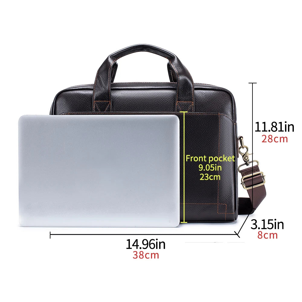 Men's leather handbag, top layer cowhide briefcase, leather laptop