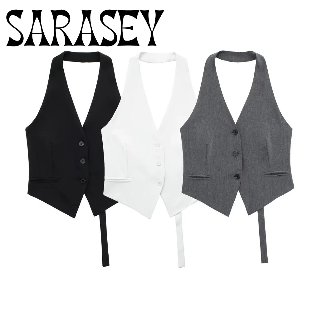Summer 2025 Women's Sexy Halter Sleeveless Fashion Halter Neck Vest