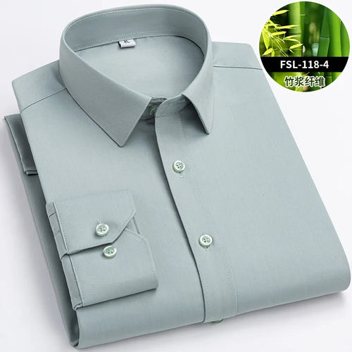 Quality Stretch Men Shirt Bamboo Fiber Long Sleeve Anti-wrinkle