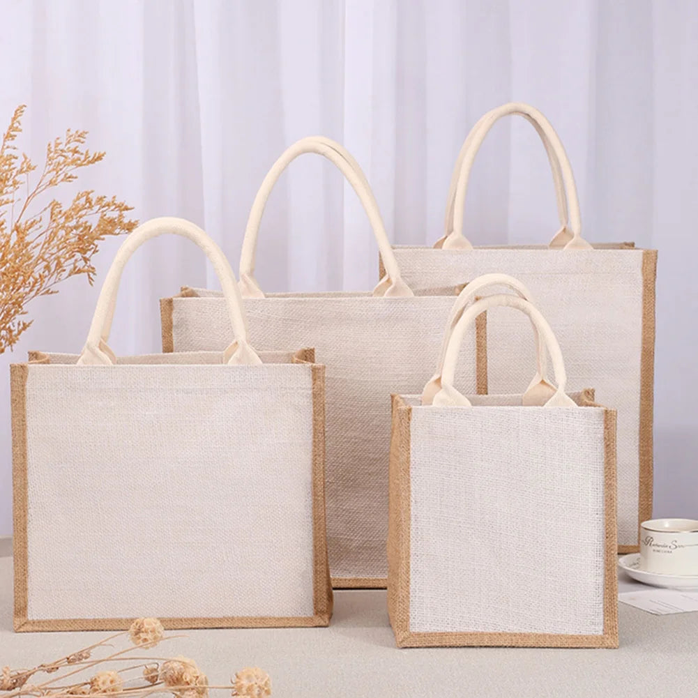 Burlap Jute Tote Shopping Bag Vintage Reusable Grocery Wedding