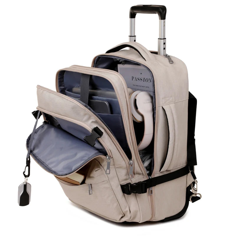 Rolling Backpack Carry On Luggage, Travel Laptop Backpack with Wheels