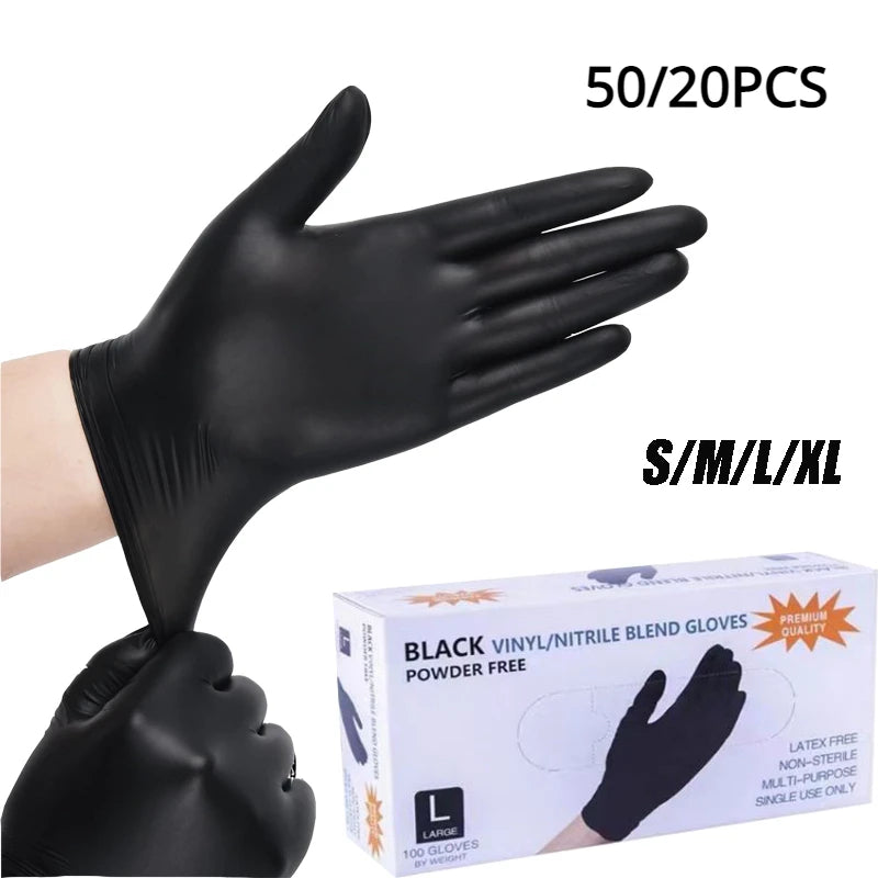 50/20PCS Disposable Black Nitrile Gloves Latex Free Waterproof Durable