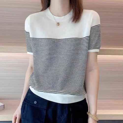 ZANZEA Women Summer T Shirt Vintage Striped Short Sleeve Tee Korean