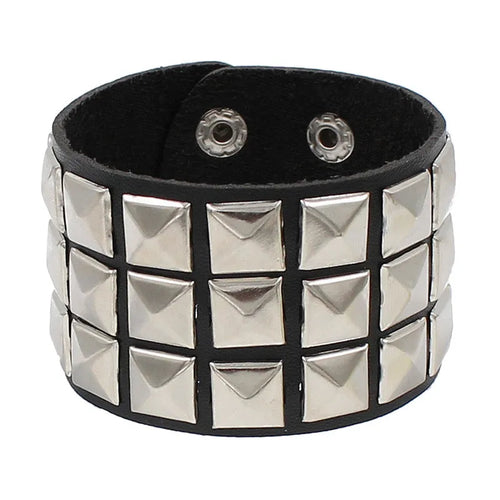 2024 Pu Leather Studded Bracelet Choker Punk Spike Rivets Cuff Black