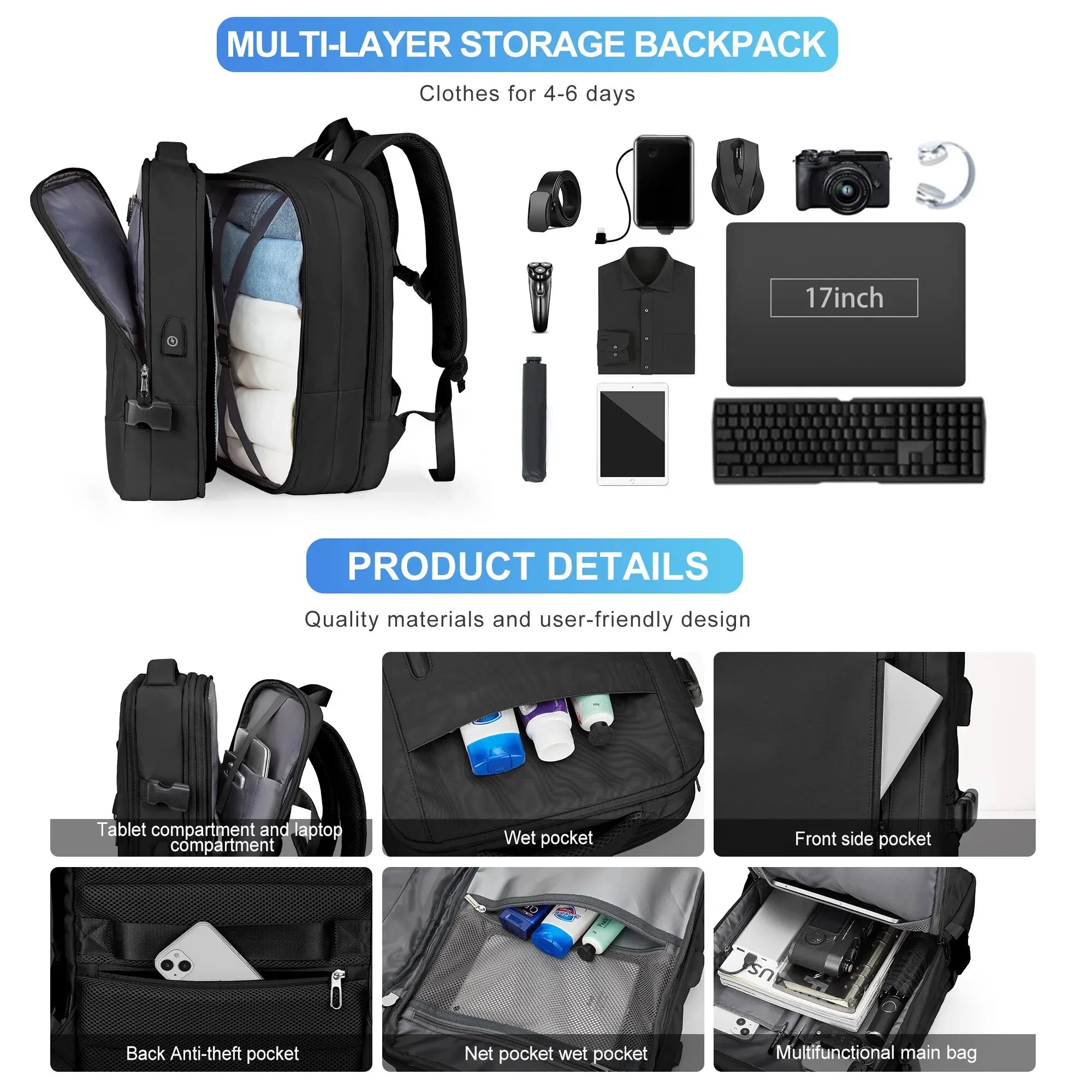 Likros Men Backpack Business Travel Backpack Carry on Waterproof