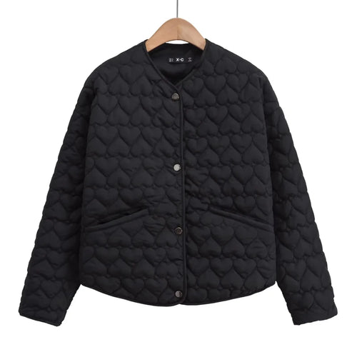 TRAF Winter Coats Woman Parkas Heart Quilted Jacket Women Autumn Long