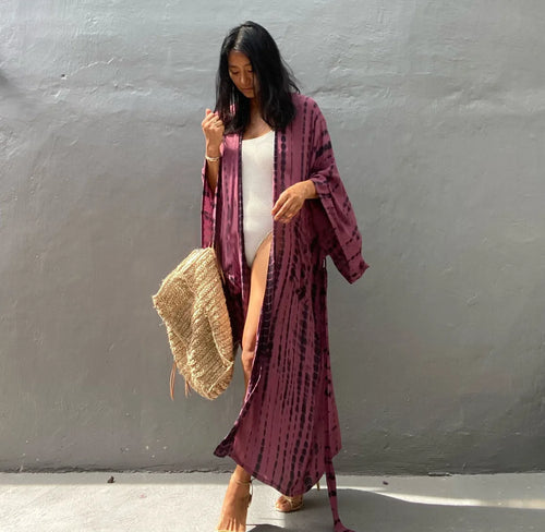 Long Kimono Swimsuit Cover up for Women Stylish Tie Dye Open Front