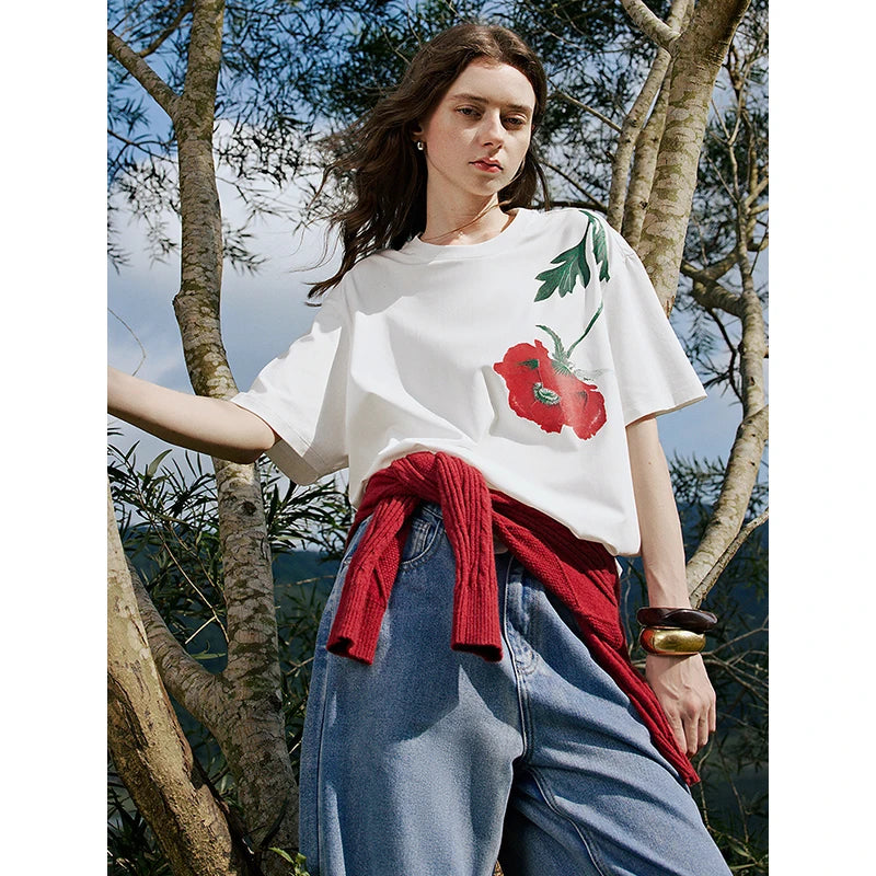 TOYOUTH Women Short Sleeve T-shirt 2025 Spring New Lyocell Velvet