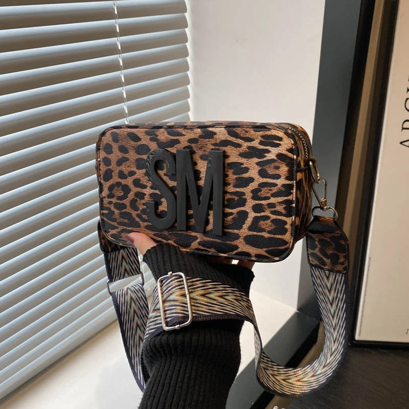Fashion Letters Shoulder Bags for Women Leopard Print Small Square Bag