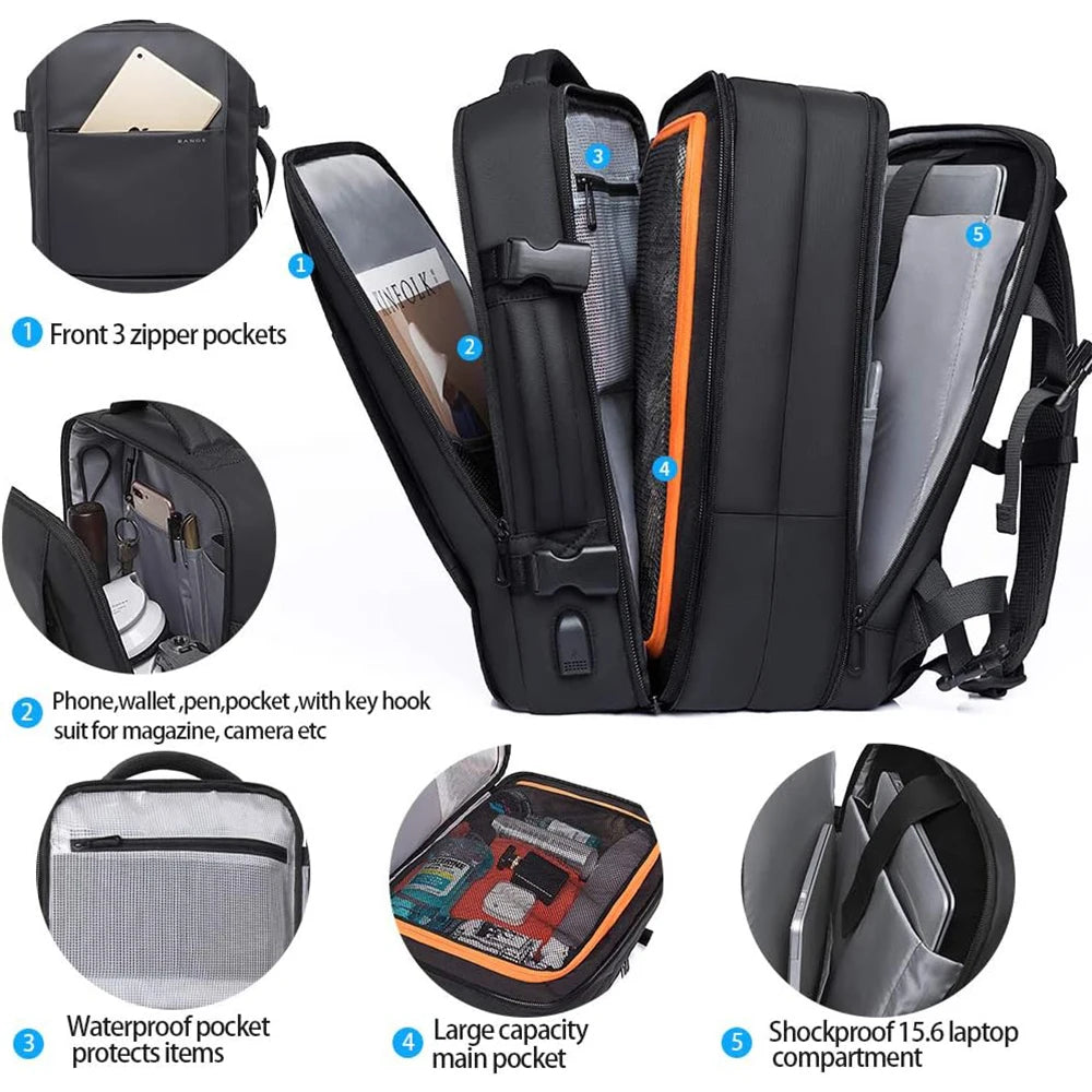 BANGE Men Luxury Designer Outdoor Backpack Expandable Commercial