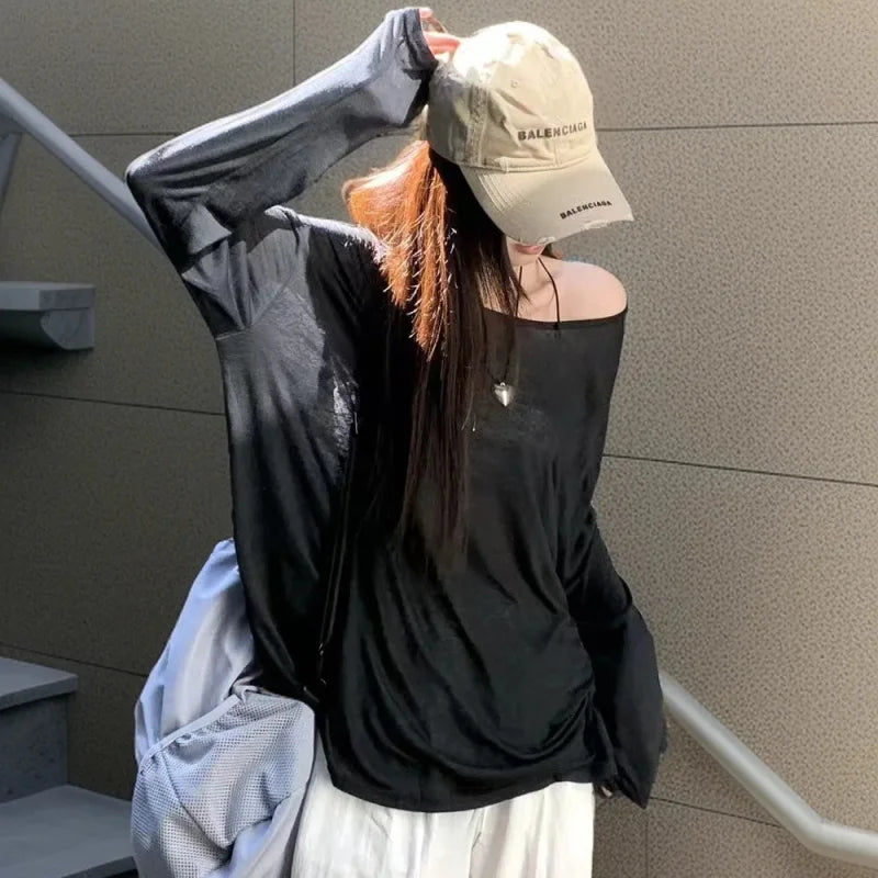 Sexy Sheer Baggy T-shirt for Women 2024 Summer Casual Fashion Loose