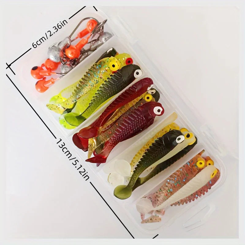 40pcs/lot Soft Lure Kit Soft Fishing Lure 5cm 3.5g Jig Head Hook with