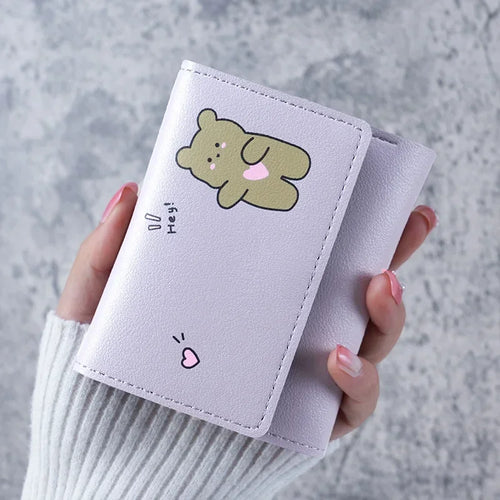 Women Short Cute Small Wallets Student Triple Fold Card Holder Girl ID