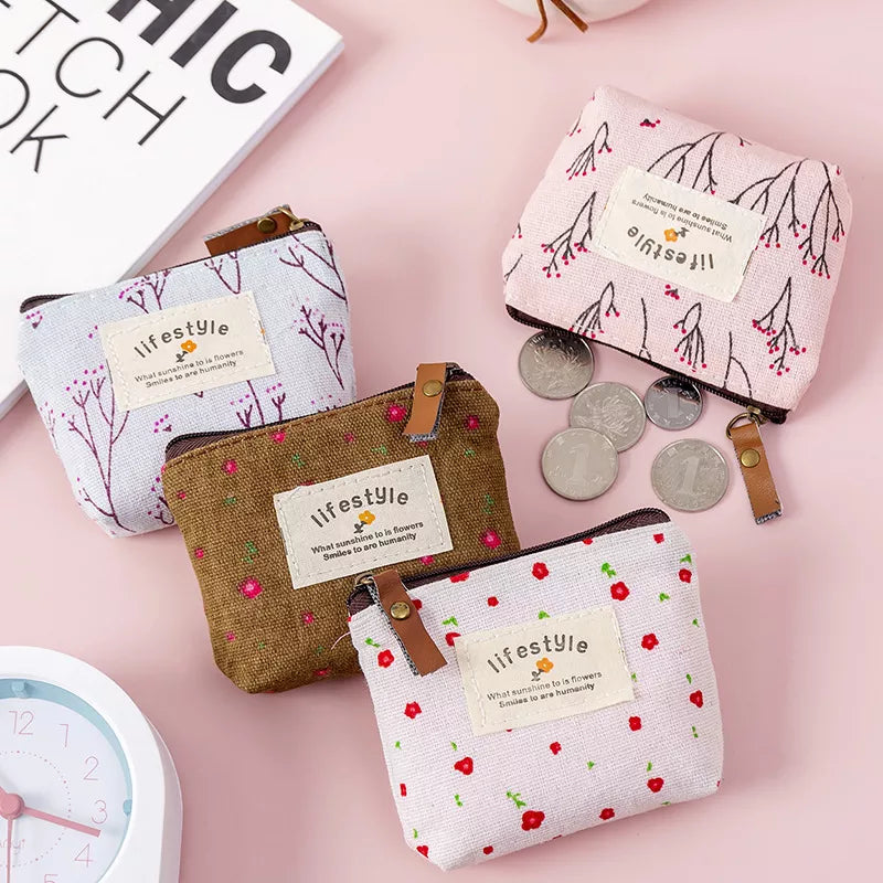 Fashion Flower Pattern Coin Purses Small Fresh Canvas Coin Wallet Lady