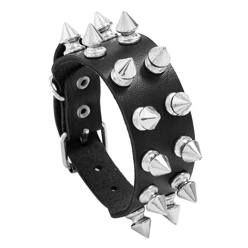 2024 Pu Leather Studded Bracelet Choker Punk Spike Rivets Cuff Black