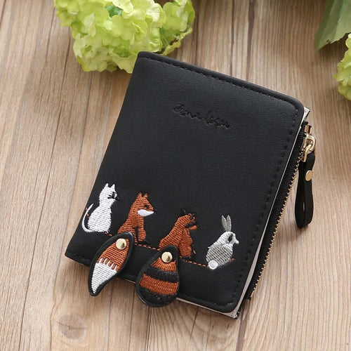 Women Short Cute Small Wallets Student Triple Fold Card Holder Girl ID