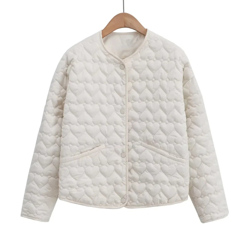 TRAF Winter Coats Woman Parkas Heart Quilted Jacket Women Autumn Long