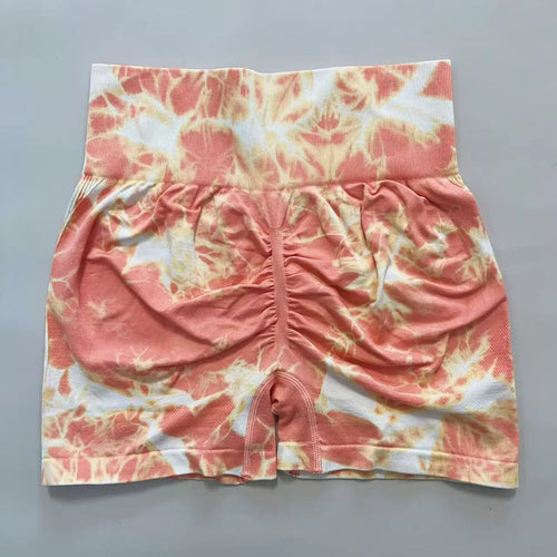 New Women Gym Tie Dye Scrunch Shorts Fitness Seamless Butt Lifting