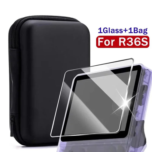 4 IN 1 Case+Glass for R36S Game Console Travel Carrying Storage Bag &
