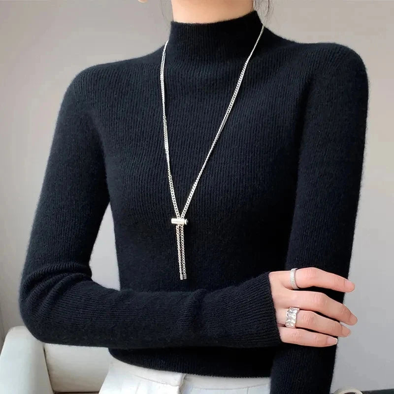 MEXZT Solid Sweater Women Half Turtleneck Knitted Pullovers Harajuku