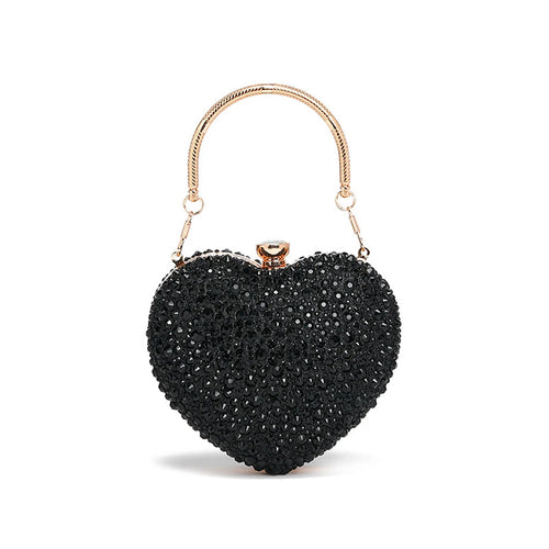 Luxury Diamond Inlay Heart Shape Crystal Clutch Purse Stones Evening