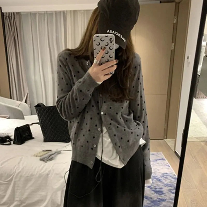 Polka dot knitted cardigan ins women's spring and autumn new style