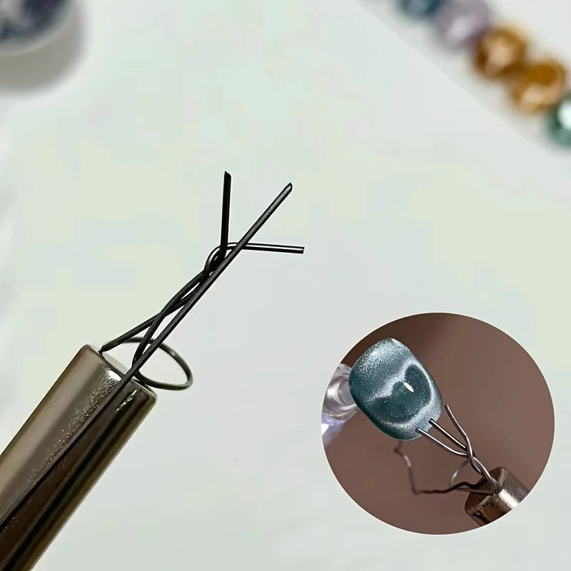 6 Pcs Cat Eye Nail Magnet Set with Flexible Iron Wire For Creating