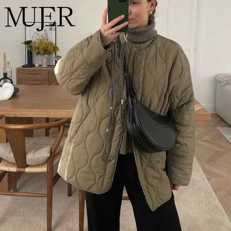 MUJER 2025 Quilted Jacket Women Parkas Long Sleeve Padded Coat Woman