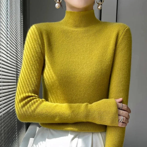 MEXZT Solid Sweater Women Half Turtleneck Knitted Pullovers Harajuku