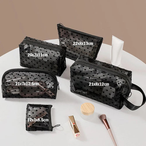 Heart Transparent Mesh Makeup Bag Multifunction Portable Women