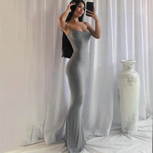 Elegant Bodycon Maxi Dress Women Summer 2024 Sleeveless Backless Sexy