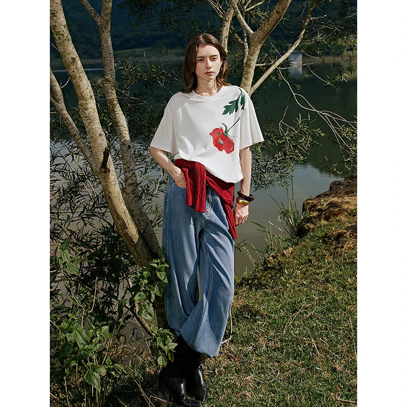 TOYOUTH Women Short Sleeve T-shirt 2025 Spring New Lyocell Velvet