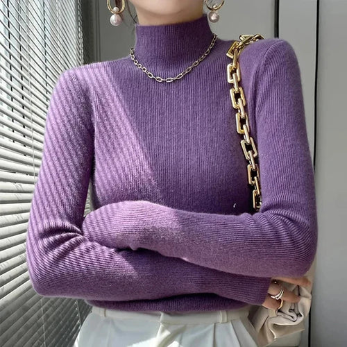 MEXZT Solid Sweater Women Half Turtleneck Knitted Pullovers Harajuku