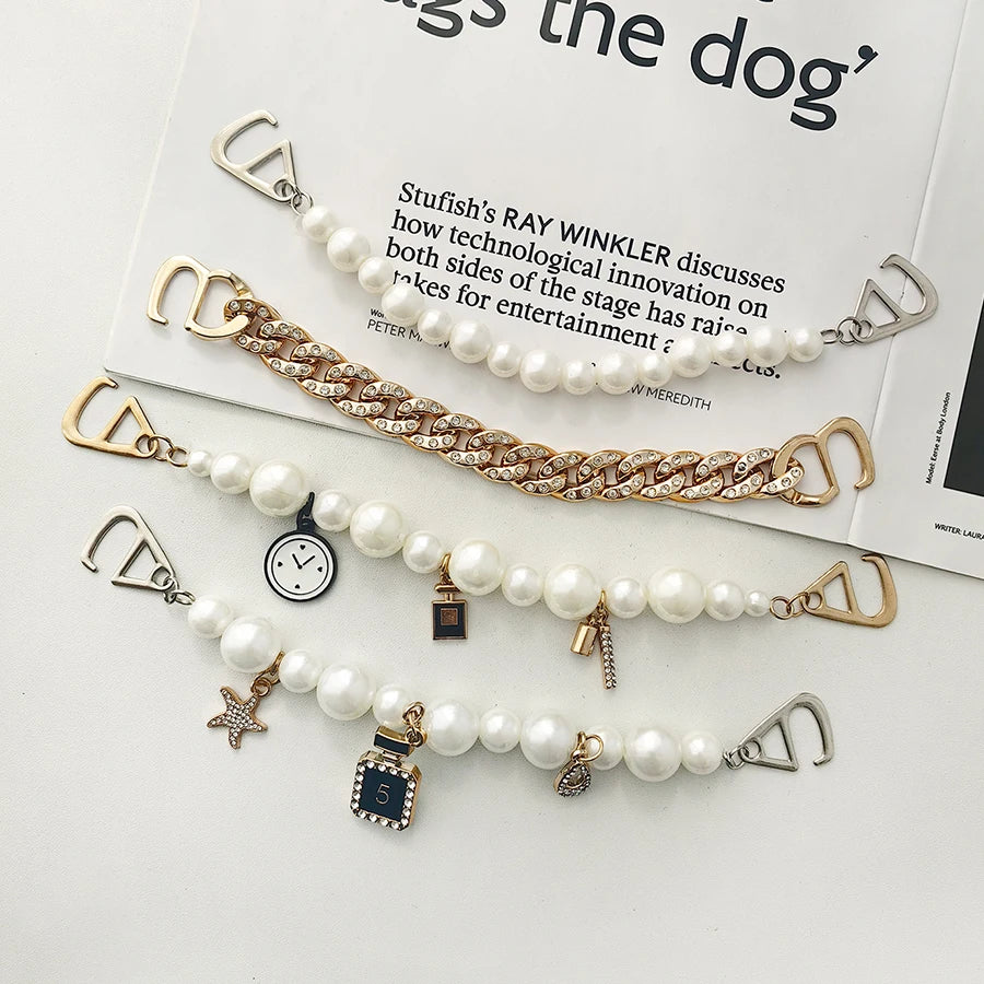 2 Pieces Sparkling Faux Pearl Decoration Chain Suitable For Crocs Bogg