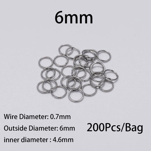 30-200Pcs 3-25mm Stainless Steel Split Ring Open Single Loops Jump
