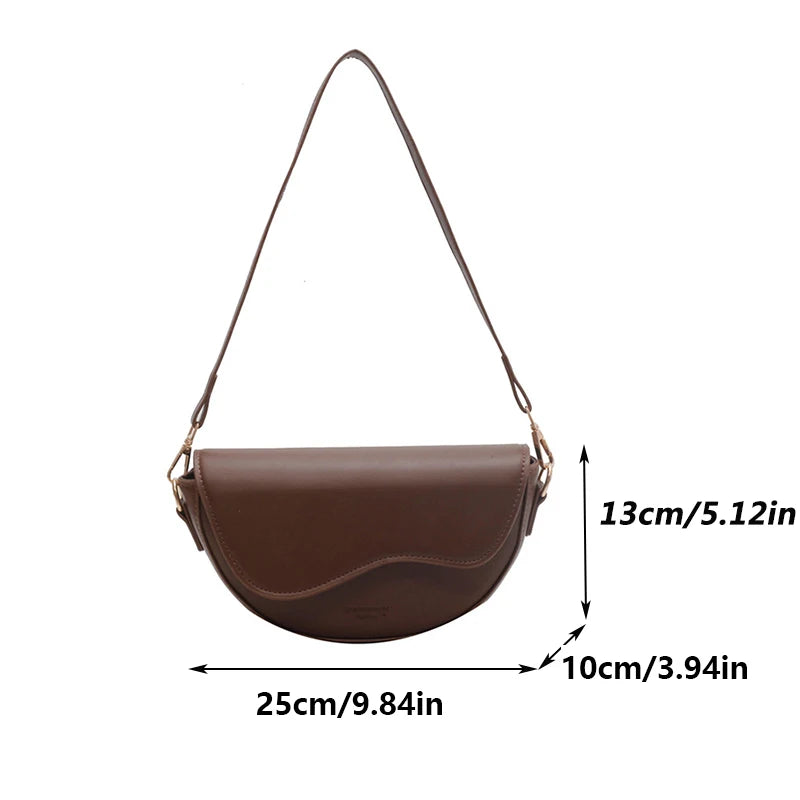 Women Vintage Solid Color Flap Small Saddle Shoulder Underarm Bag