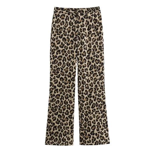 TRAF Vintage Leopard Pants Women High Waist Animal Print Baggy Pants